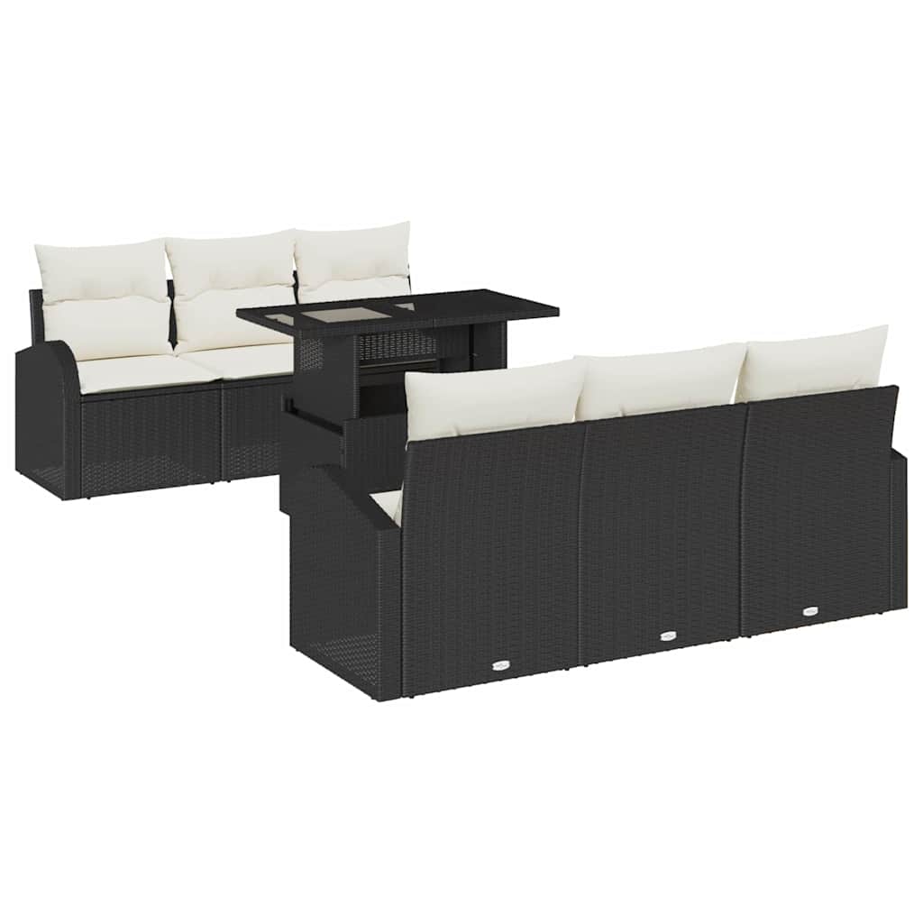 Kerti Kanapé Szett párnával 7 pcs Fekete Poli rattan
