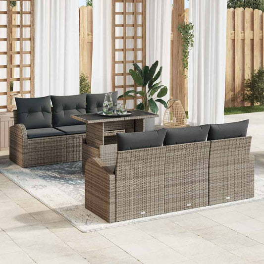 Kerti Kanapé Szett párnával 7 pcs Szürke Poli rattan