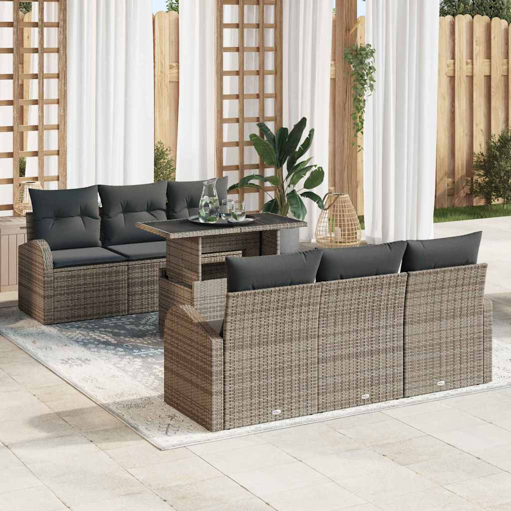 Kerti Kanapé Szett párnával 7 pcs Szürke Poli rattan