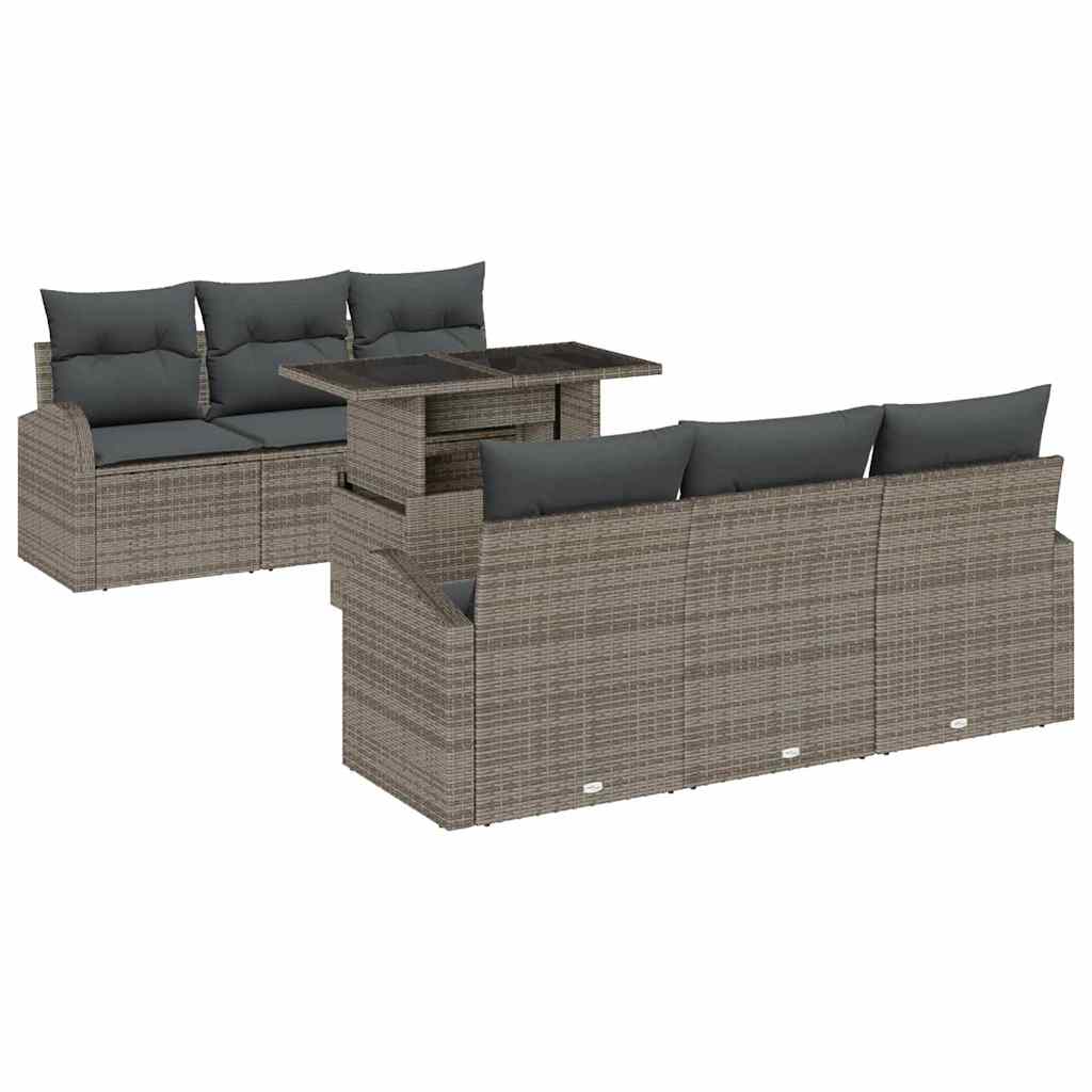 Kerti Kanapé Szett párnával 7 pcs Szürke Poli rattan