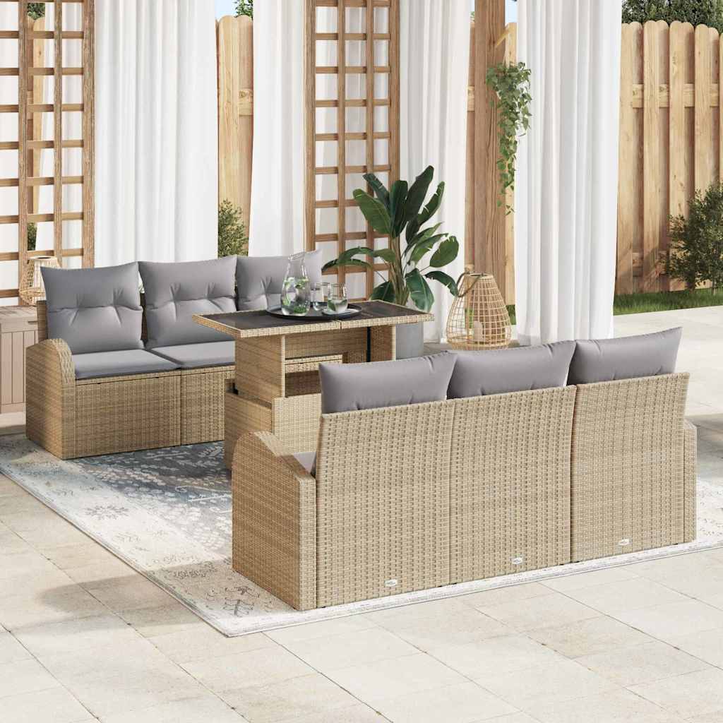 Kerti Kanapé Szett párnával 7 pcs Bézs Poli rattan
