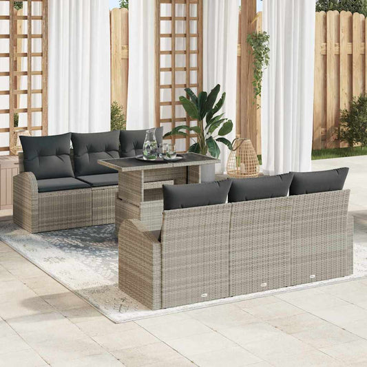 Kerti Kanapé Szett párnával 7 pcs Világosszürke Poli rattan