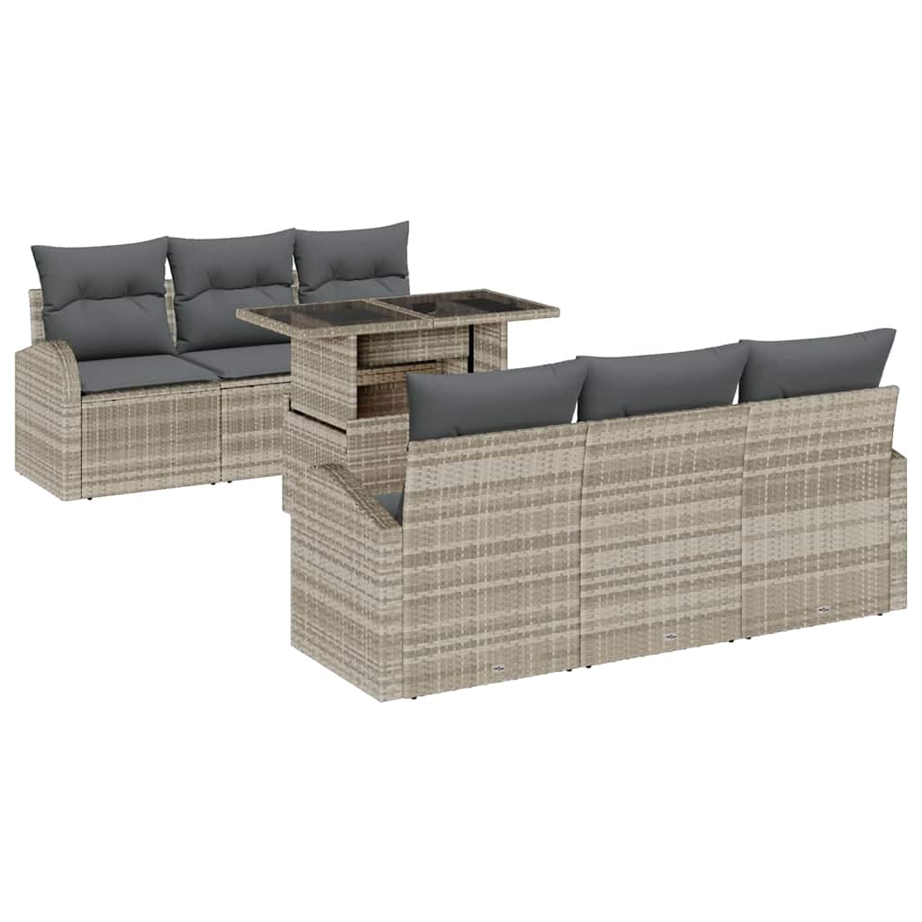 Kerti Kanapé Szett párnával 7 pcs Világosszürke Poli rattan
