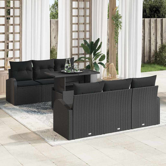 Kerti Kanapé Szett párnával 7 pcs Fekete Poli rattan