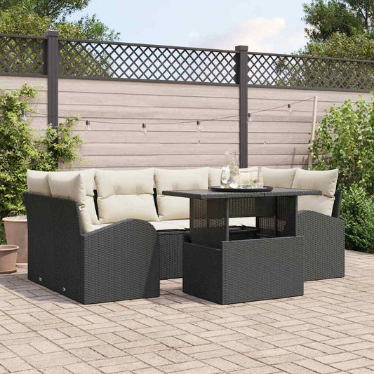 Kerti Kanapé Szett párnával 7 pcs Fekete Poli rattan