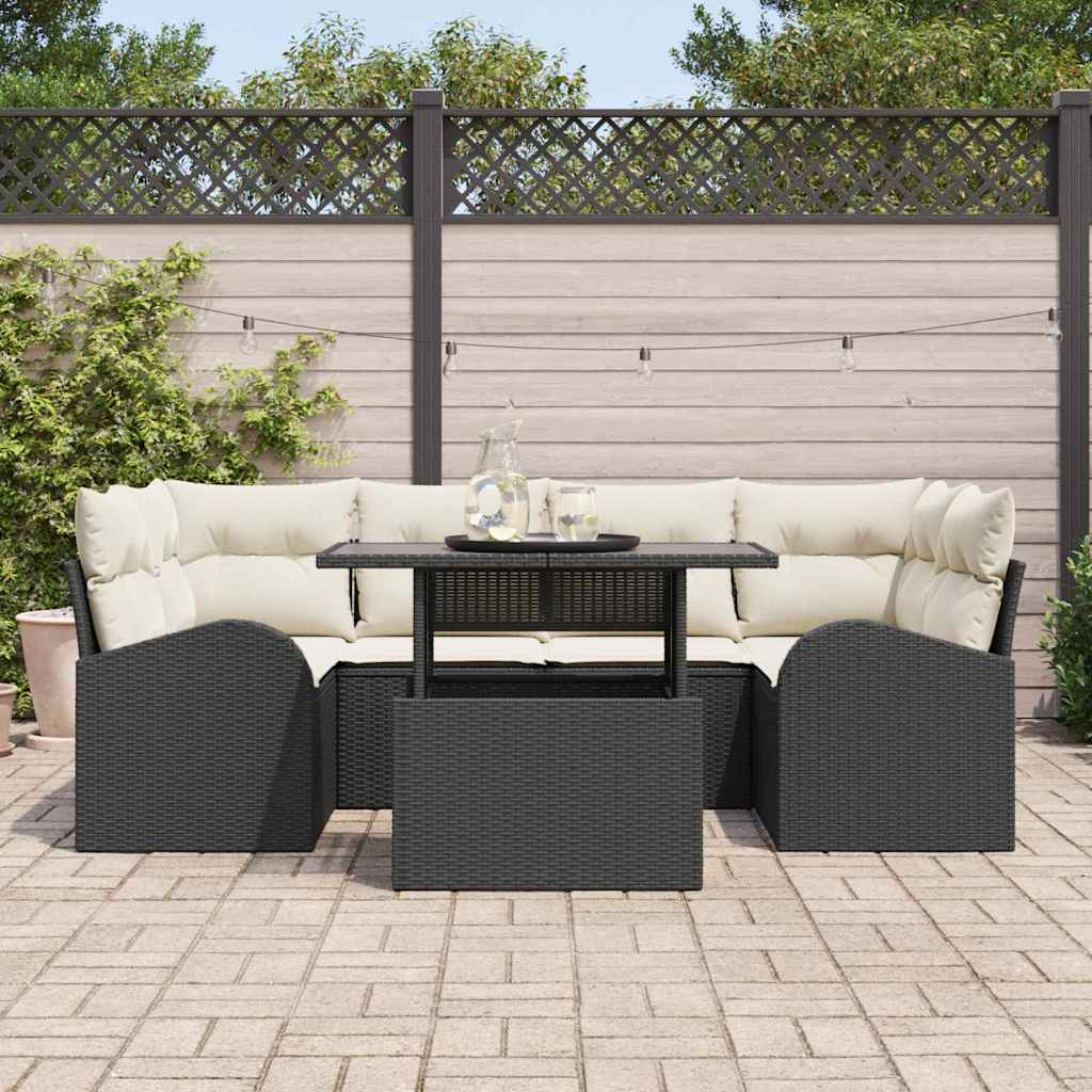 Kerti Kanapé Szett párnával 7 pcs Fekete Poli rattan