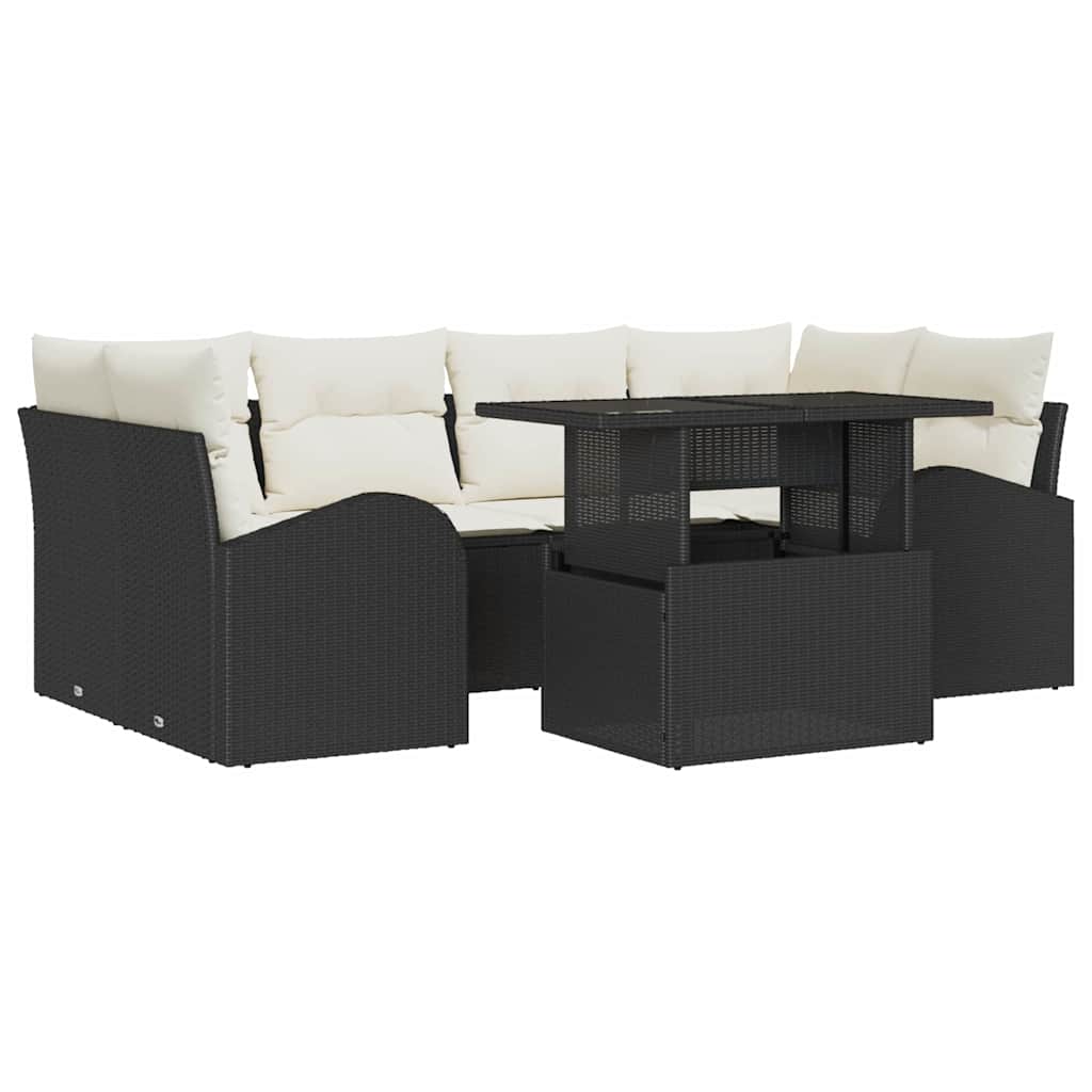 Kerti Kanapé Szett párnával 7 pcs Fekete Poli rattan