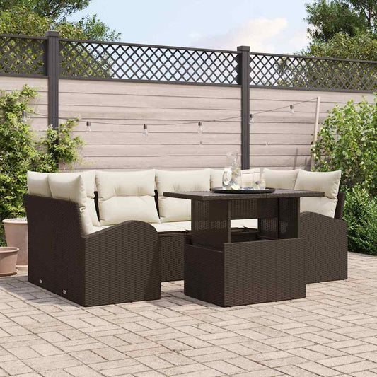 Kerti Kanapé Szett párnával 7 pcs Barna Poli rattan