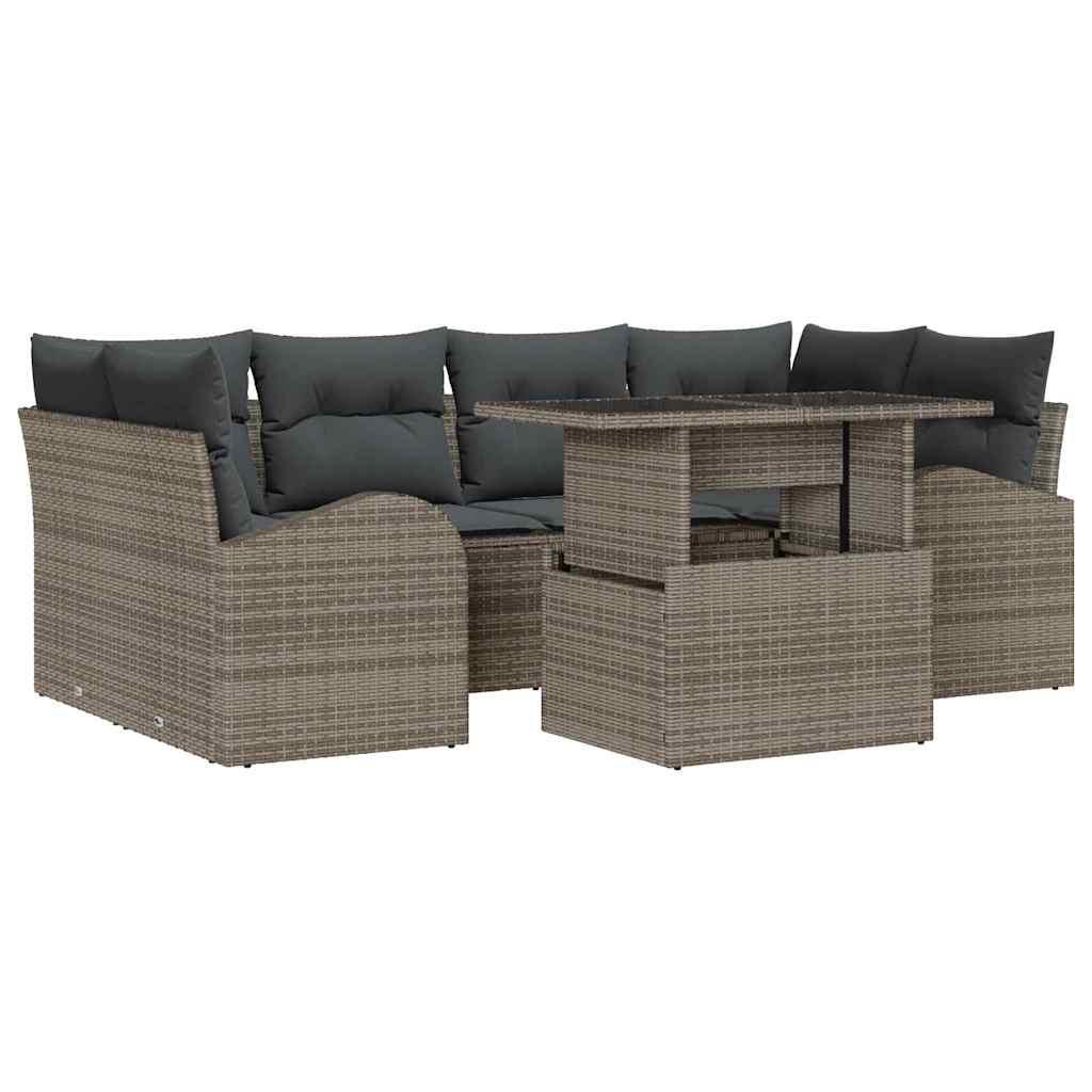 Kerti Kanapé Szett párnával 7 pcs Szürke Poli rattan