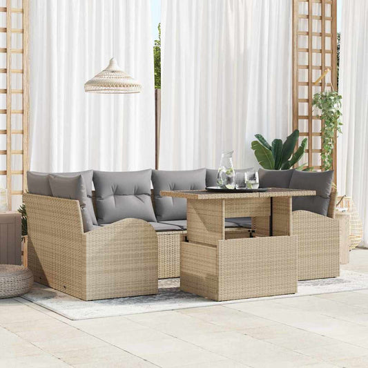 Kerti Kanapé Szett párnával 7 pcs Bézs Poli rattan