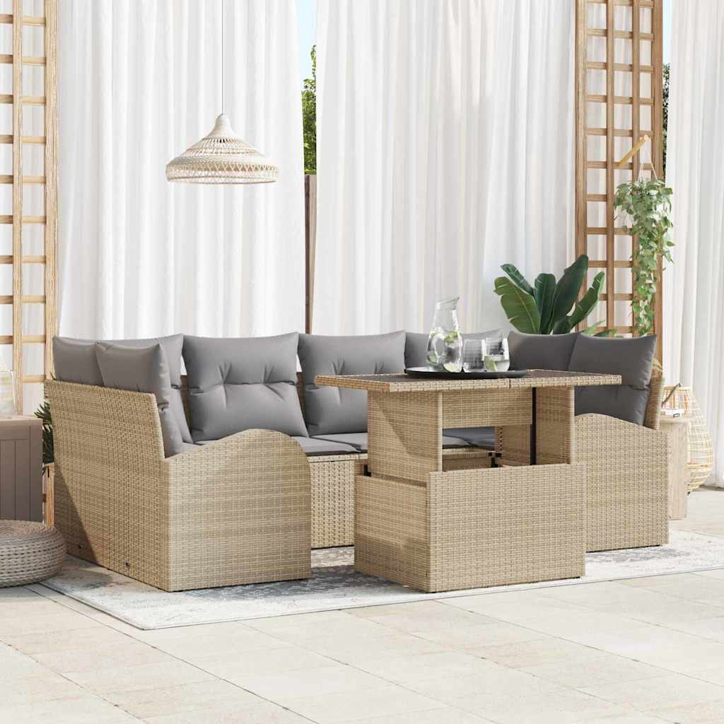 Kerti Kanapé Szett párnával 7 pcs Bézs Poli rattan
