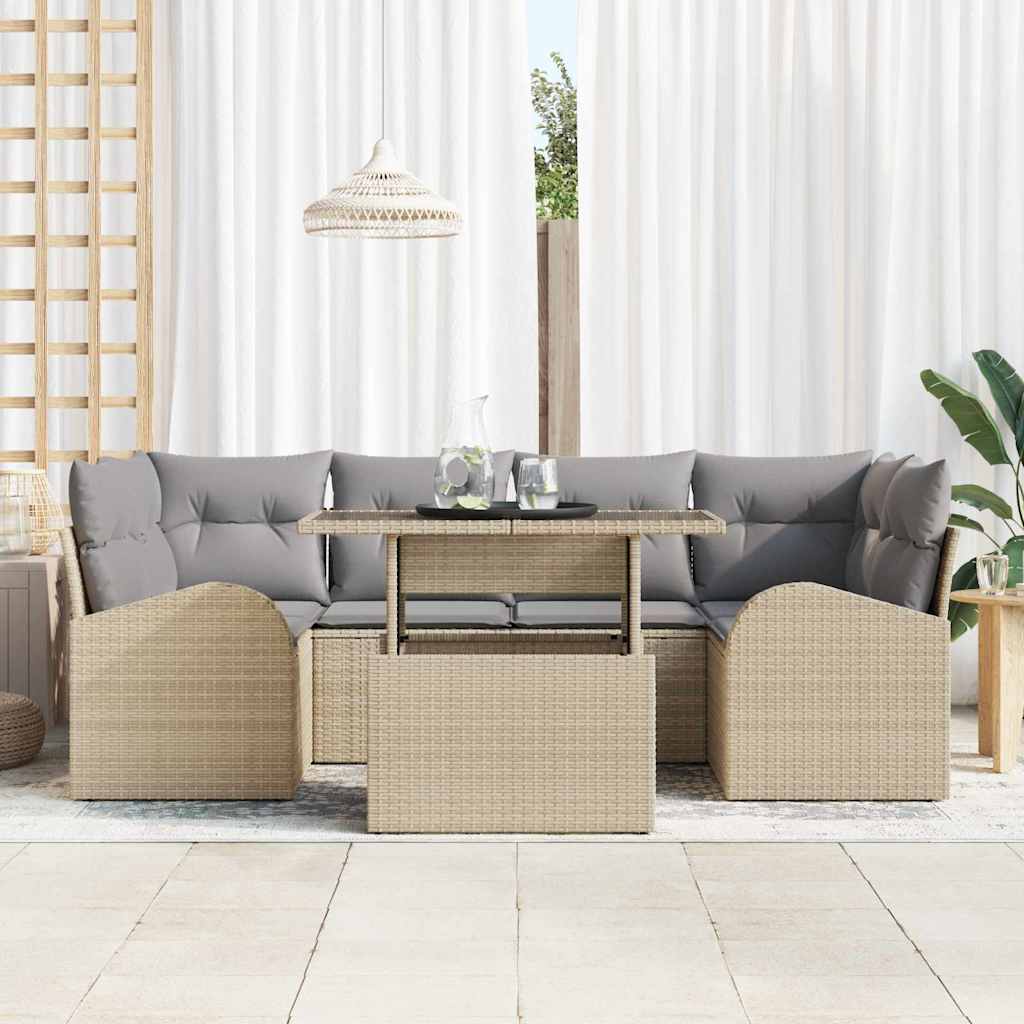 Kerti Kanapé Szett párnával 7 pcs Bézs Poli rattan