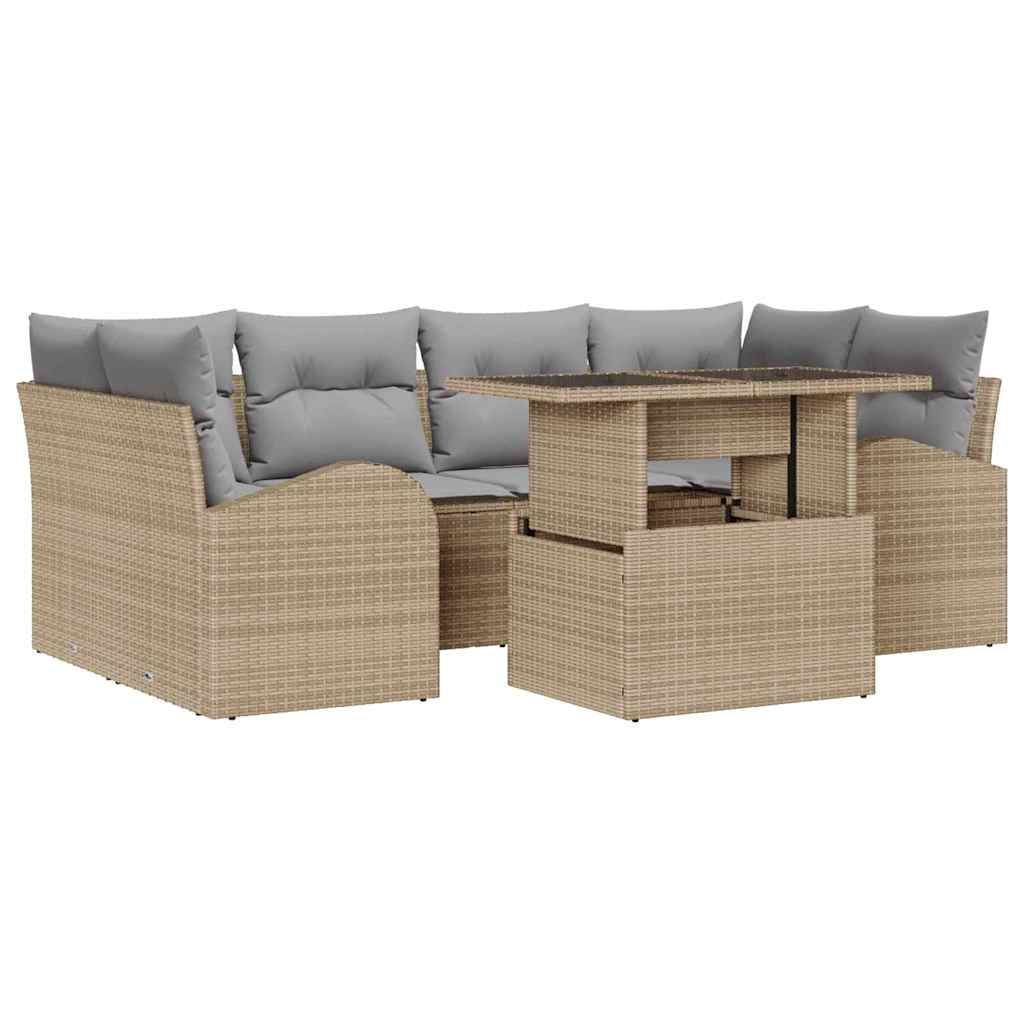 Kerti Kanapé Szett párnával 7 pcs Bézs Poli rattan
