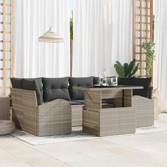 Kerti Kanapé Szett párnával 7 pcs Világosszürke Poli rattan
