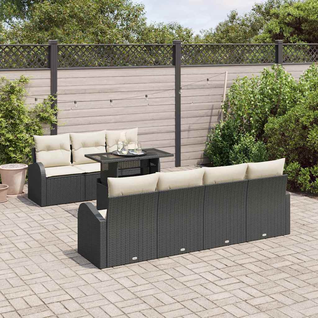 Kerti Kanapé Szett párnával 8 pcs Fekete Poli rattan