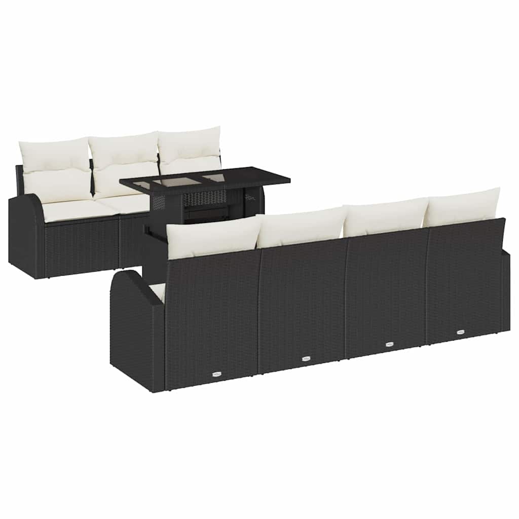 Kerti Kanapé Szett párnával 8 pcs Fekete Poli rattan