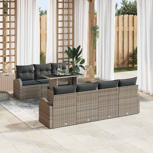 Kerti Kanapé Szett párnával 8 pcs Szürke Poli rattan