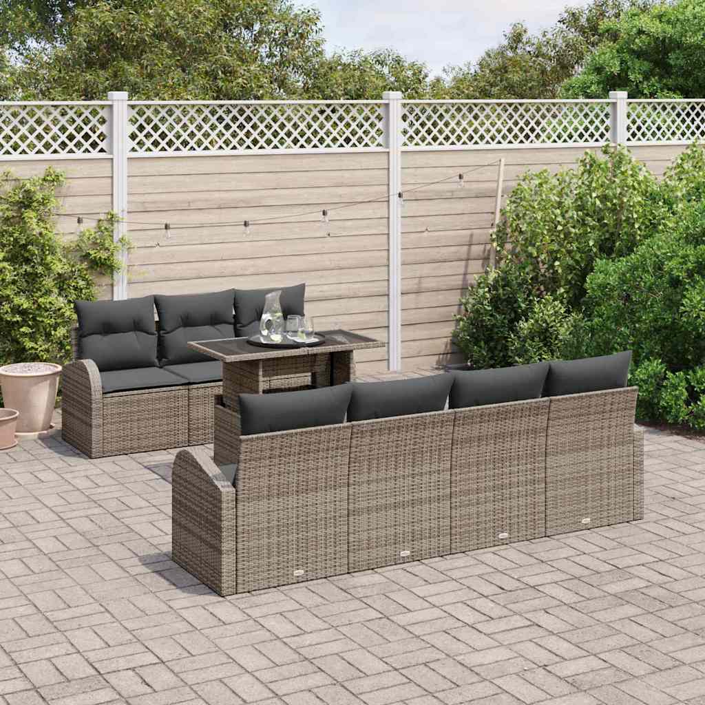 Kerti Kanapé Szett párnával 8 pcs Szürke Poli rattan