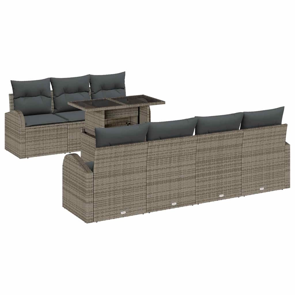 Kerti Kanapé Szett párnával 8 pcs Szürke Poli rattan