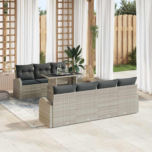 Kerti Kanapé Szett párnával 8 pcs Világosszürke Poli rattan