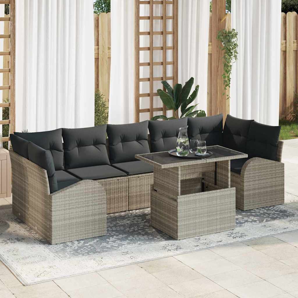 Kerti Kanapé Szett párnával 8 pcs Világosszürke Poli rattan