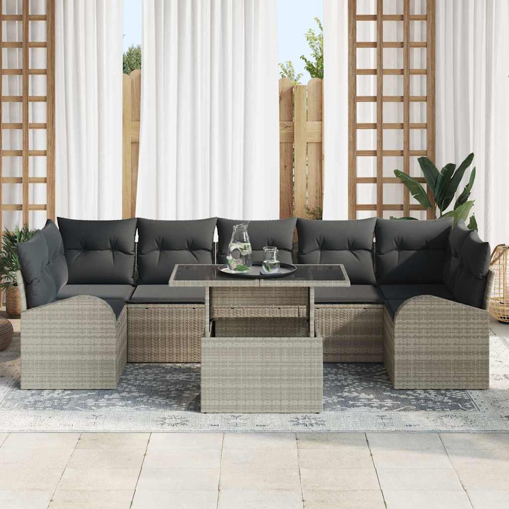 Kerti Kanapé Szett párnával 8 pcs Világosszürke Poli rattan