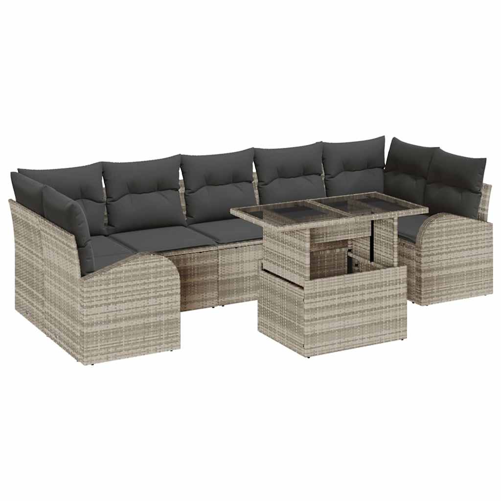 Kerti Kanapé Szett párnával 8 pcs Világosszürke Poli rattan