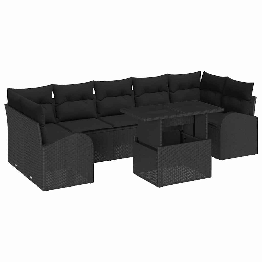 Kerti Kanapé Szett párnával 8 pcs Fekete Poli rattan