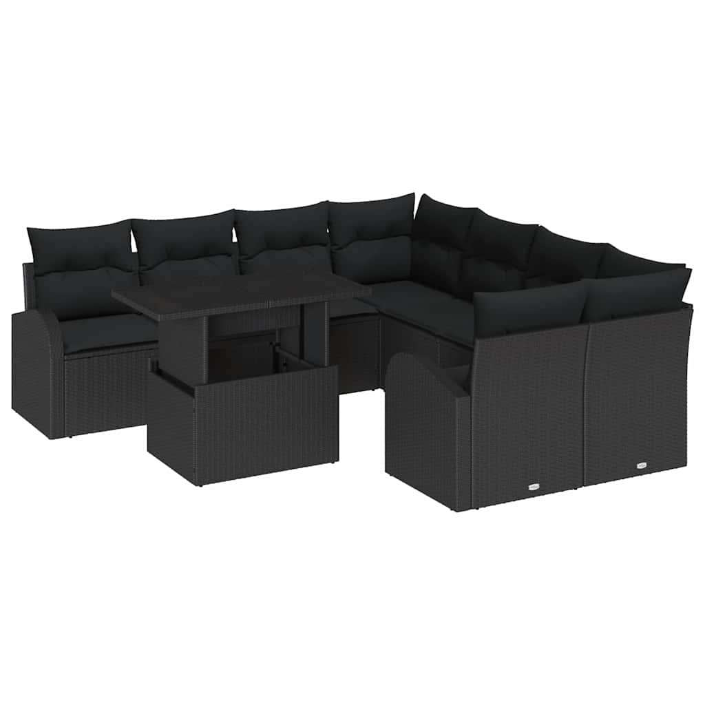 Kerti Kanapé Szett tárolóval 9 pcs Fekete polirattan