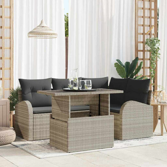 Kerti Kanapé Szett párnával 5 pcs Világosszürke Poli rattan