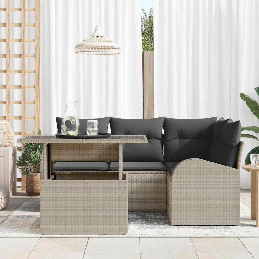 Kerti Kanapé Szett párnával 5 pcs Világosszürke Poli rattan