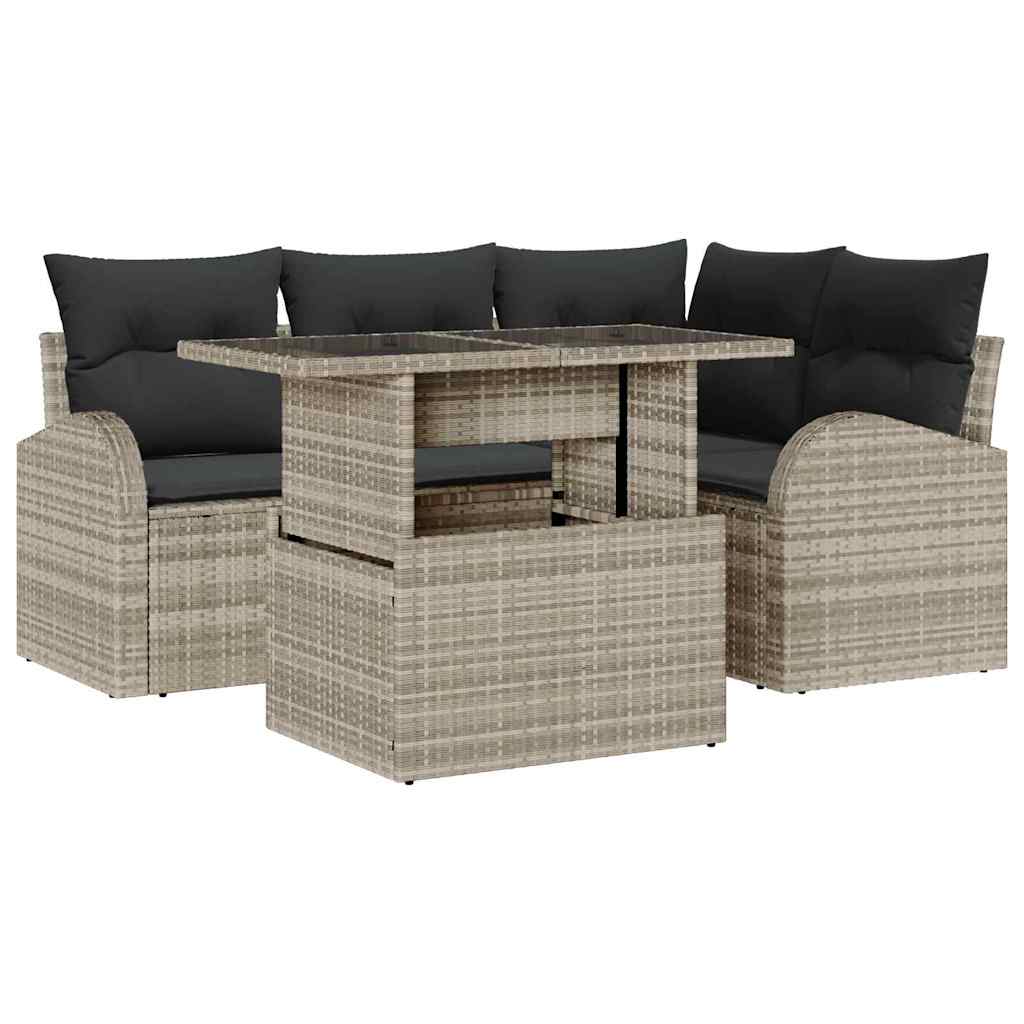 Kerti Kanapé Szett párnával 5 pcs Világosszürke Poli rattan