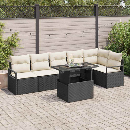 Kerti Kanapé Szett párnával 7 pcs Fekete Poli rattan