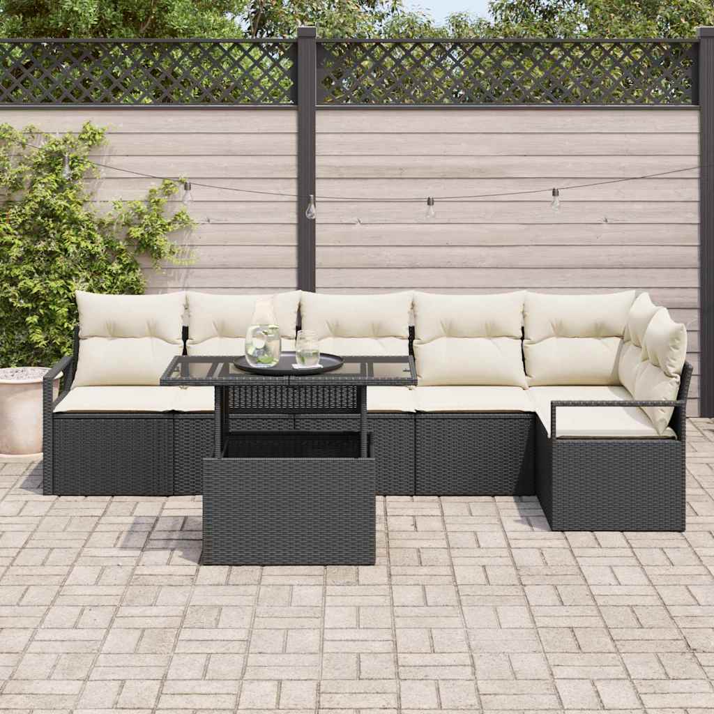 Kerti Kanapé Szett párnával 7 pcs Fekete Poli rattan