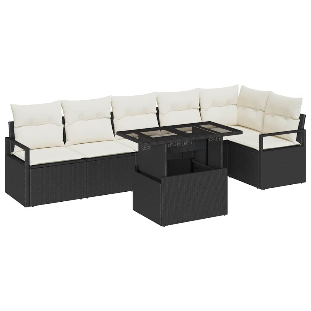 Kerti Kanapé Szett párnával 7 pcs Fekete Poli rattan