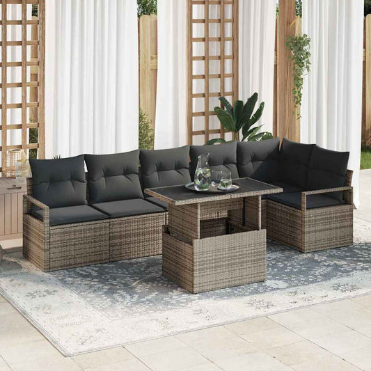 Kerti Kanapé Szett párnával 7 pcs Szürke Poli rattan
