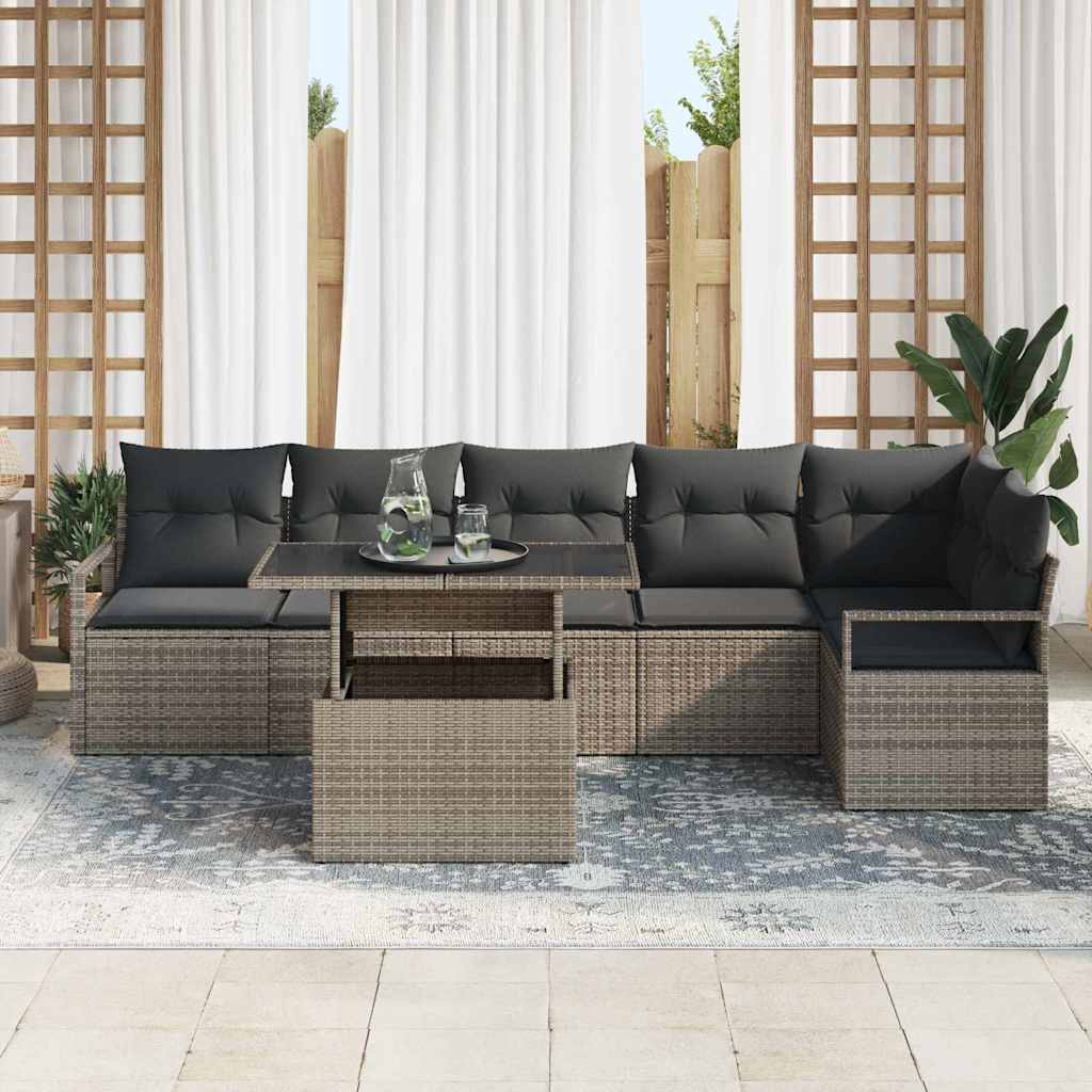 Kerti Kanapé Szett párnával 7 pcs Szürke Poli rattan