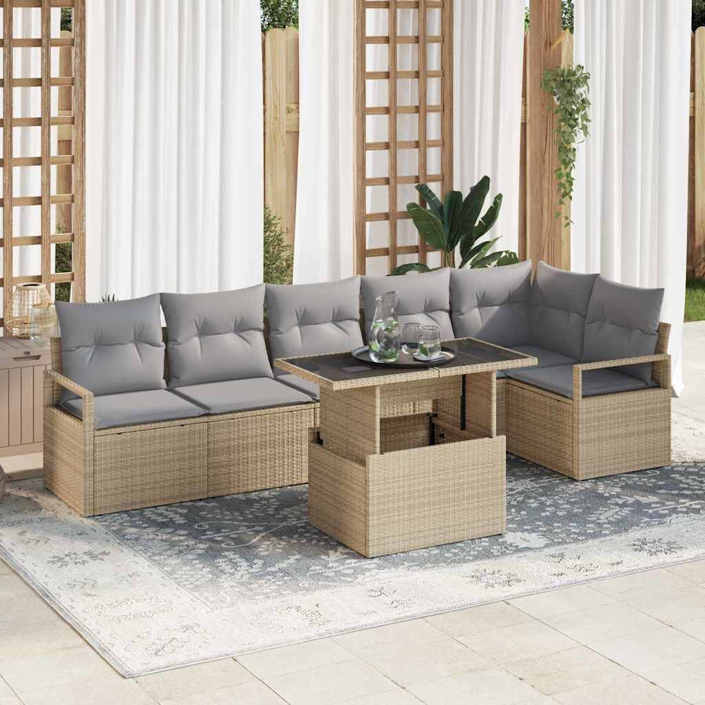 Kerti Kanapé Szett párnával 7 pcs Bézs Poli rattan