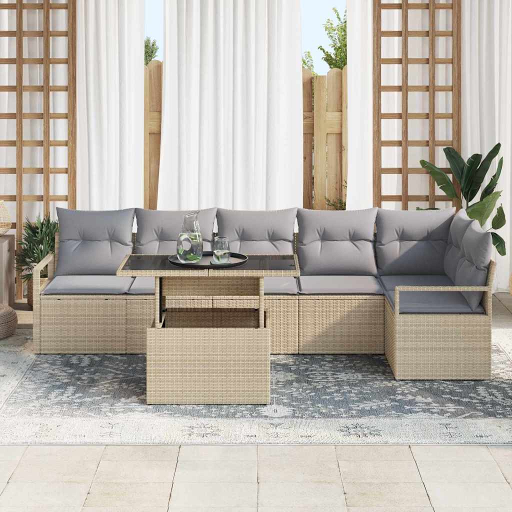 Kerti Kanapé Szett párnával 7 pcs Bézs Poli rattan