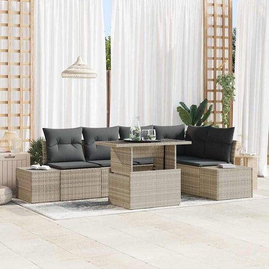 Kerti Kanapé Szett párnával 6 pcs Világosszürke Poli rattan