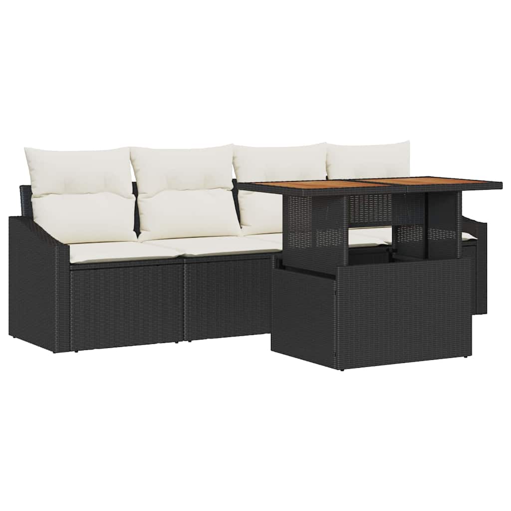 Kerti Kanapé Szett 5 pcs Fekete Poli rattan