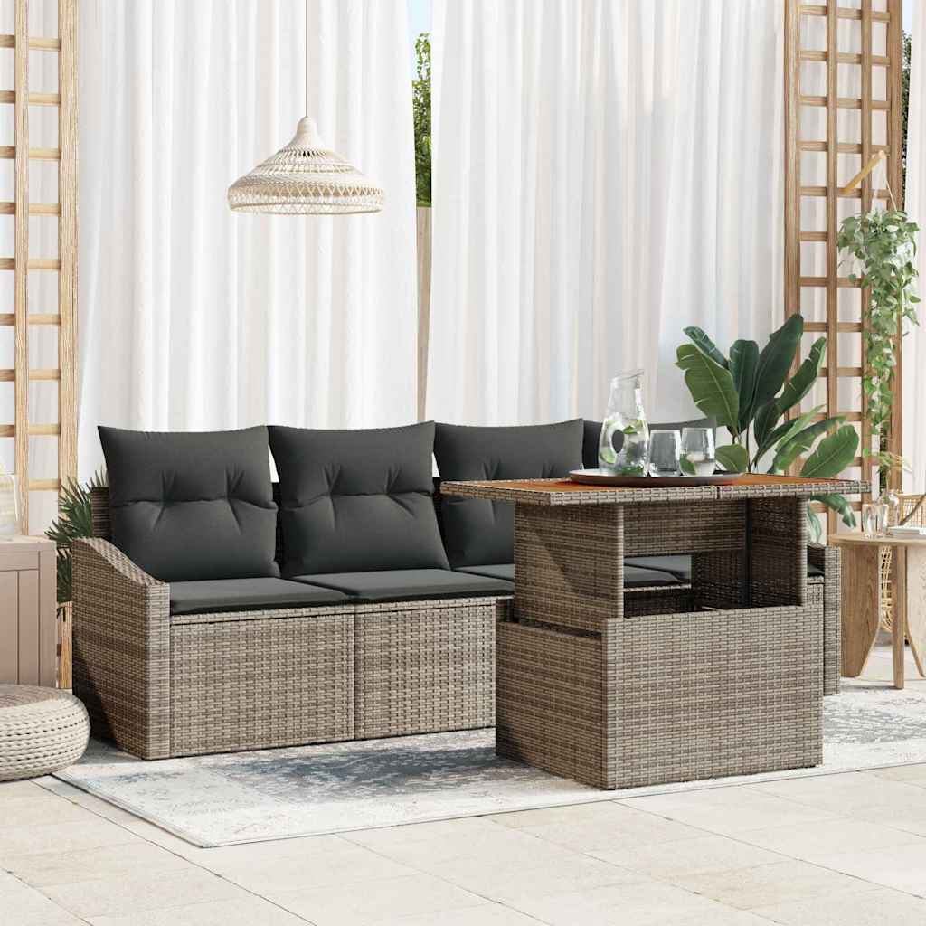 Kerti Kanapé Szett 5 pcs Szürke Poli rattan