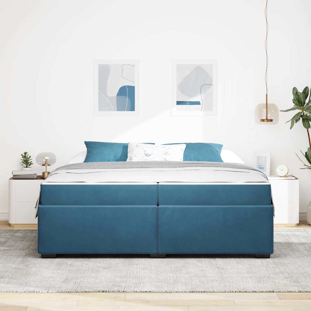 Ágykeret matracmal Sötét kék 200 x 200 cm szövet