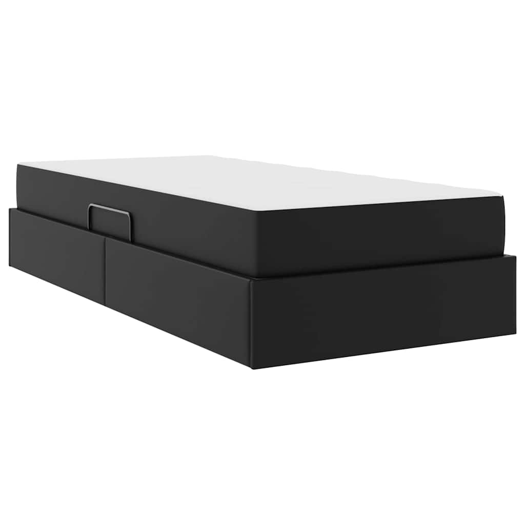Ágy tárolóval és matraccal matracmal tárolóval 2 pcs Fekete Bőr