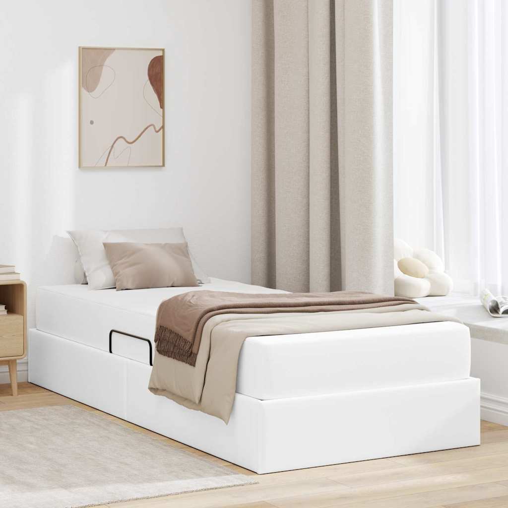 Ágy tárolóval és matraccal matracmal tárolóval 2 pcs Fehér Bőr