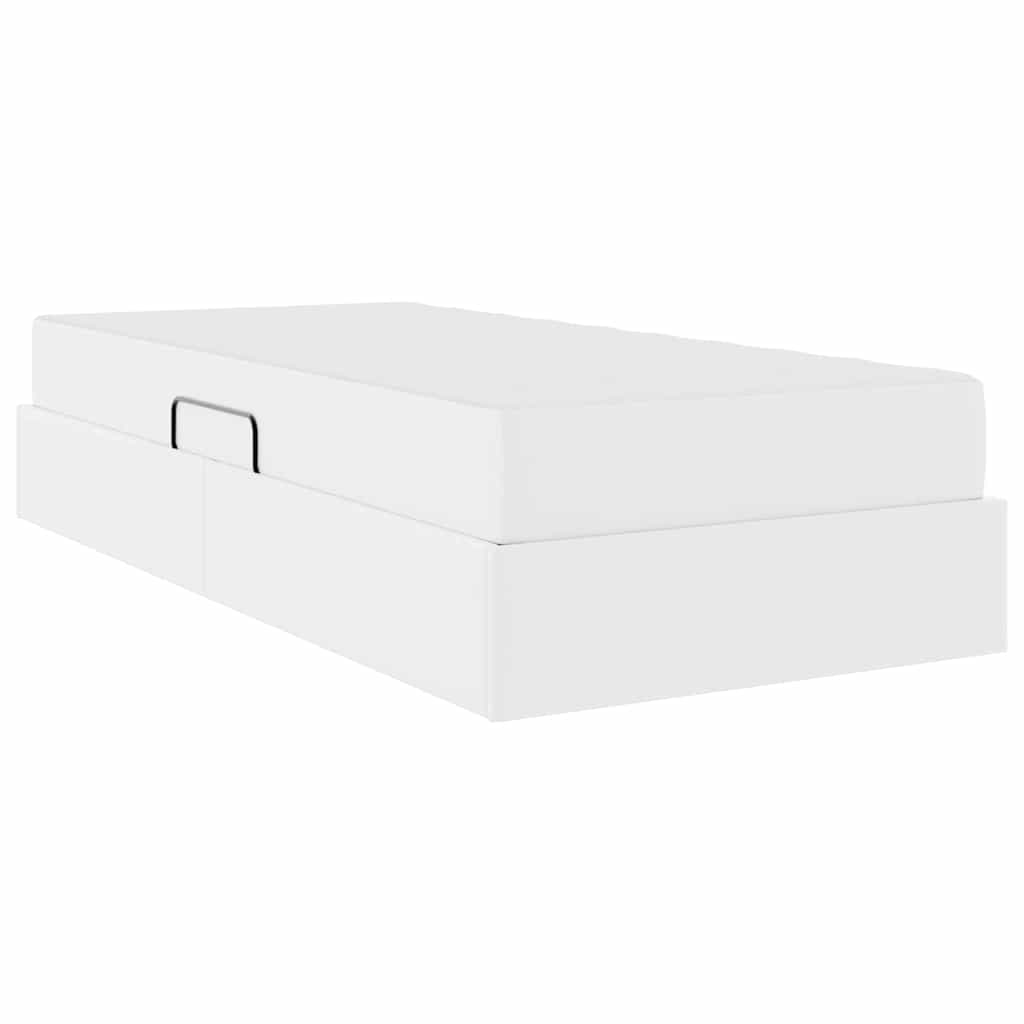 Ágy tárolóval és matraccal matracmal tárolóval 2 pcs Fehér Bőr