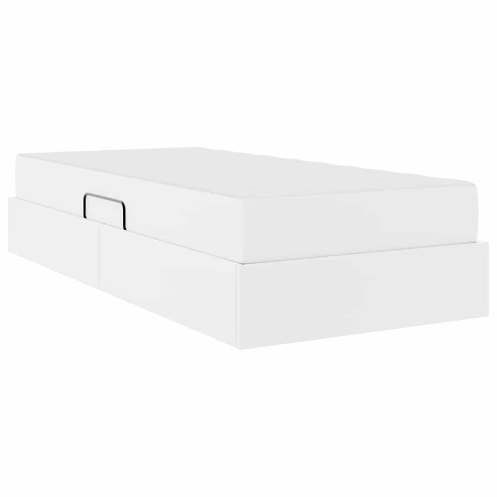 Ágy tárolóval és matraccal matracmal tárolóval 2 pcs Fehér Bőr