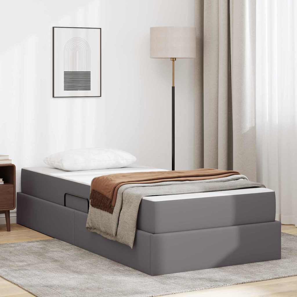 Ágy tárolóval és matraccal matracmal tárolóval 2 pcs Szürke Bőr