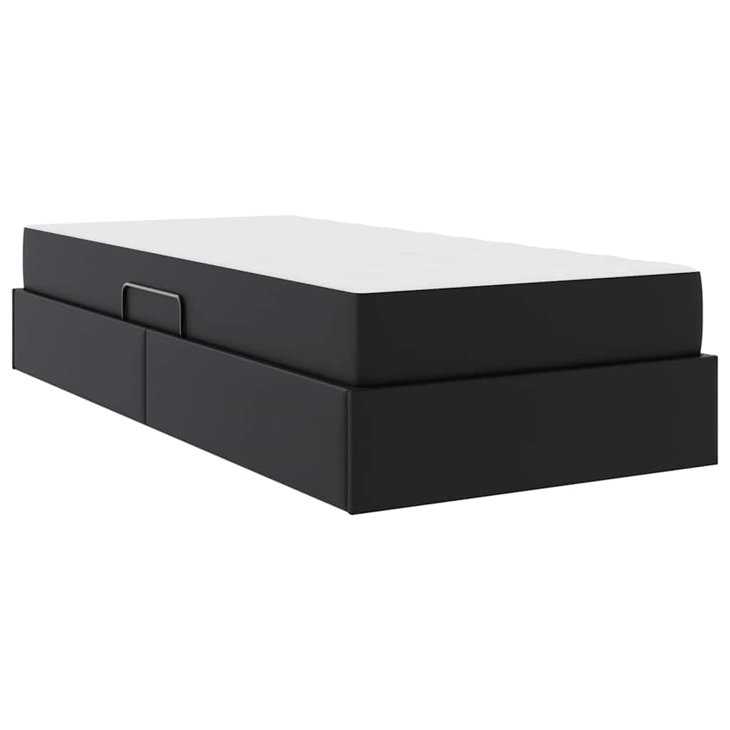 Ágy tárolóval és matraccal matracmal tárolóval 2 pcs Fekete Bőr
