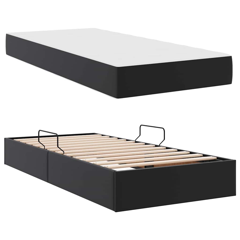 Ágy tárolóval és matraccal matracmal tárolóval 2 pcs Fekete Bőr